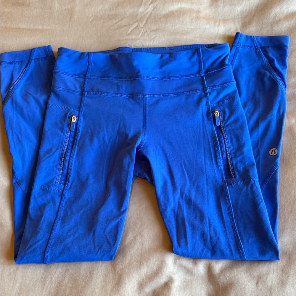 Lululemon Inspire Tight Blue Athletic Leggings with Zipper Pockets